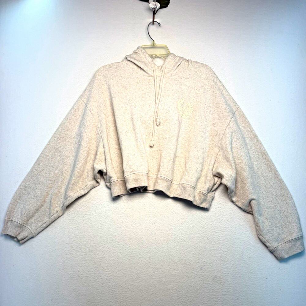 PINK brand Women’s cream heathered Cropped Logo Fleece Pullover Hoodie XXL cozy